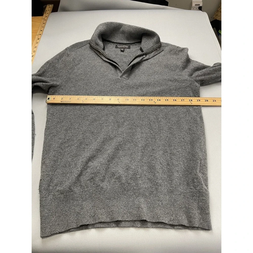 Banana Republic Mens Sweater Medium Gray 1/4 Zip Merino Wool Italian Minimal Lux